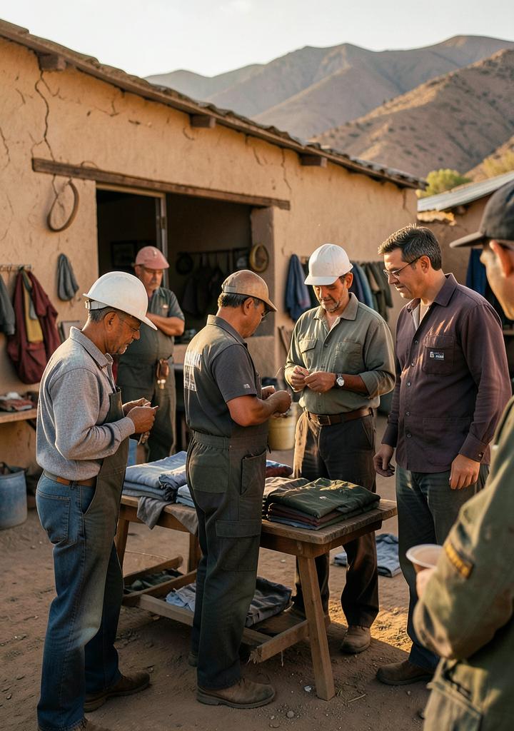Equipo de una empresa proveedora local reunido frente a su taller